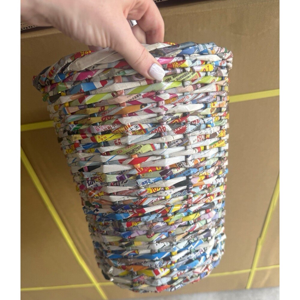 Handmade Woven Recycled Paper Basket, Multicolor Decorative Craft